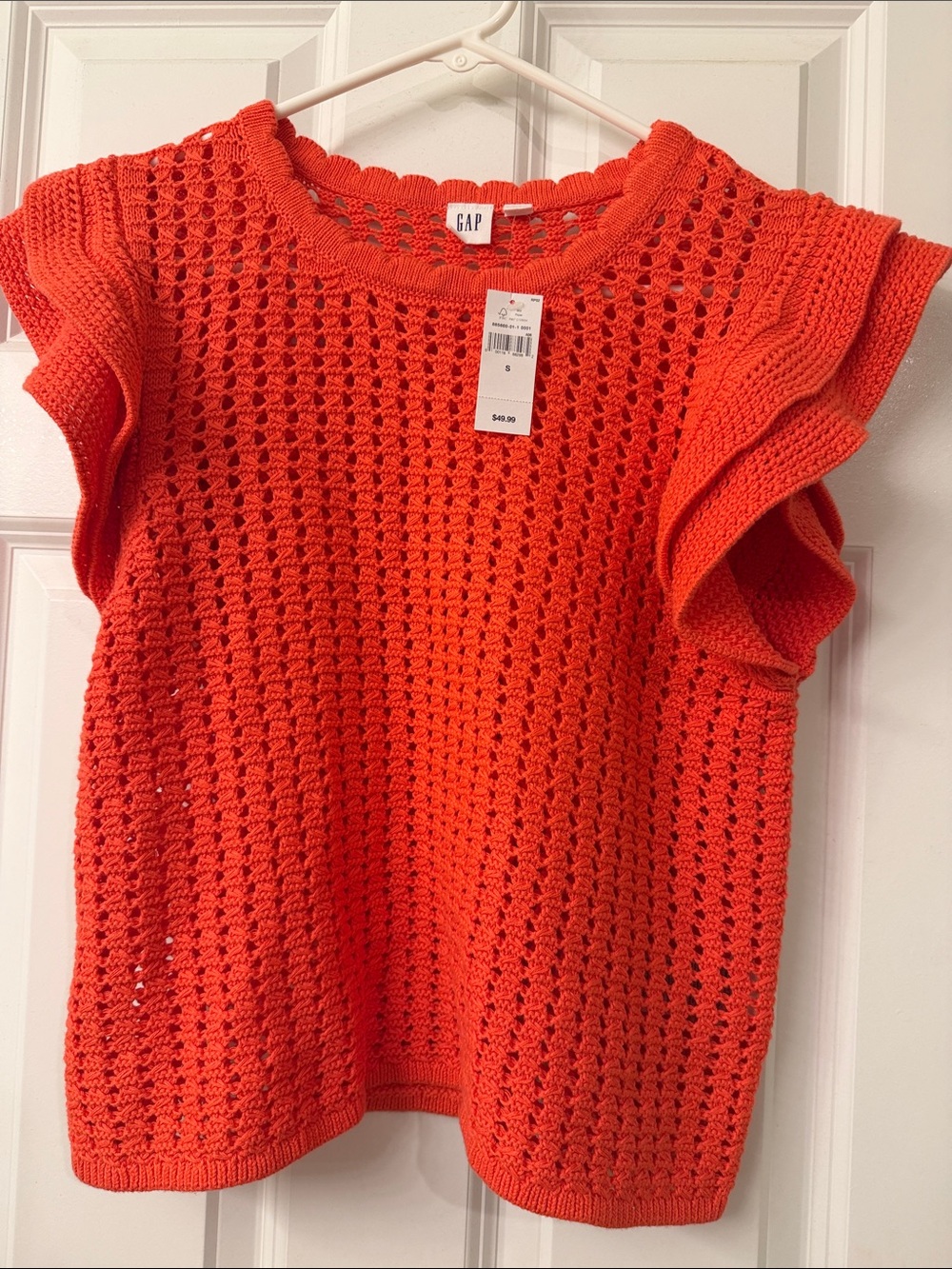 GAP Orange Crochet Ruffle Sleeve Sweater Top